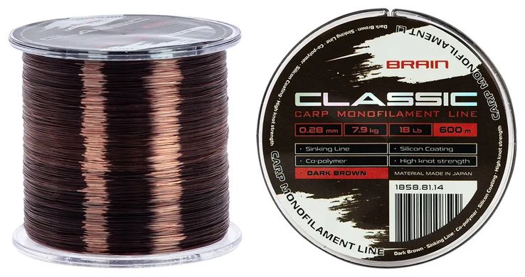 Волосінь Brain Classic Carp Line (dark brown) 600m 0.28mm 18lb 7.9kg