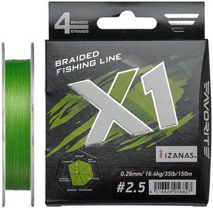 Шнур Favorite X1 PE 4x 150m (l.green) #2.5/0.260mm 35lb/16.4kg