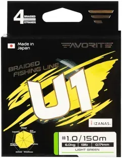 Шнур Favorite U1 PE 4x 150м (light green) #0.8/0.153mm 10lb/4.8kg
