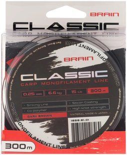 Волосінь Brain Classic Carp Line (dark brown) 300m 0.25mm 15lb 6.6kg