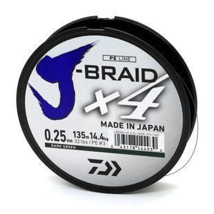 Шнур Daiwa J-Braid X4E 135m Dark Green 14.4kg 0.25mm #3.0