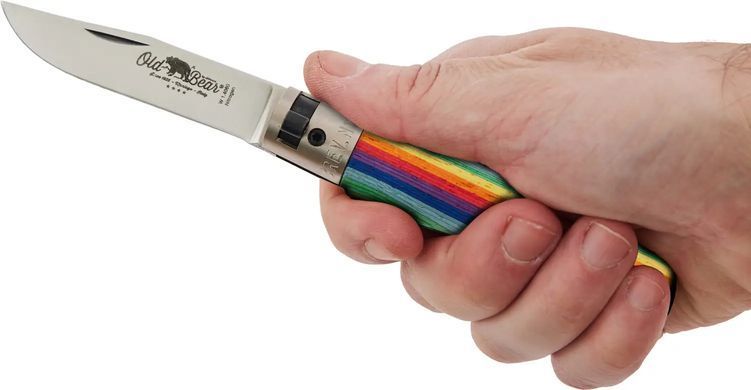 Нож Old Bear Rainbow S, W1.4060 steel, wood handle, rainbow