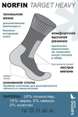 Носки Norfin TARGET HEAVY T1P (70% акрил,20% полиэст.,5% нейлон,5% эласт.) р.(39-41) M