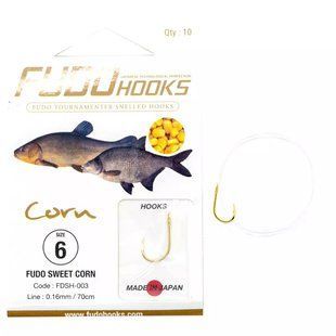 Крючки с поводками Fudo Sweat Corn Gold 8 0.16mm 70cm (10 шт.)