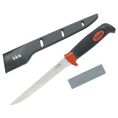 Набор нож филейный DAM с прорезиненной ручкой 17см + ножны + точило
