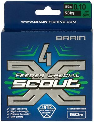 Шнур Brain Scout 4X 150m (deep green) 0.100mm 5.8kg