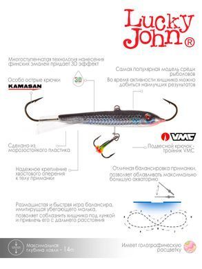 Балансир Lucky John CLASSIC 8 з тр. 80мм/13H блістер