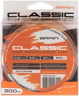 Волосінь Brain Classic Carp Line (solid orange) 300m 0.30mm 20lb 8.8kg