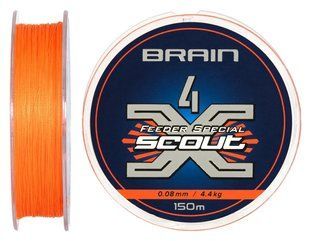 Шнур Brain Scout 4X 150m (fluoro Orange) 0.080mm 4.4kg