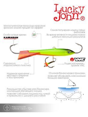 Балансир Lucky John CLASSIC 7 з тр. 70мм/26RT блістер
