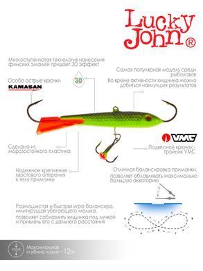 Балансир Lucky John CLASSIC 7 з тр. 70мм/31RT блістер
