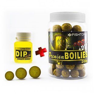 Бойлы насадочные FISHTORIA Premium Boilies 14.18.20мм 200гр + DIP 20мл Кукуруза