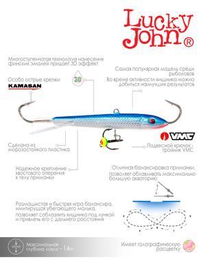 Балансир Lucky John CLASSIC 8 з тр. 80мм/15H блістер