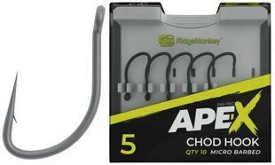 Крючок карповый RidgeMonkey Ape-X Chod с бородкой #6 (10 шт/уп)