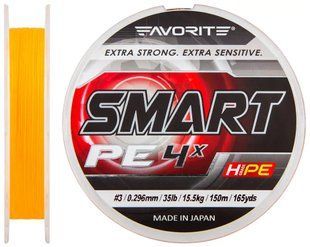 Шнур Favorite Smart PE 4x 150м (оранж.) #3.0/0.296мм 15.5кг