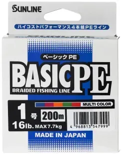 Шнур Sunline Basic PE 200m (Multi Color) #1.0/0.171mm 16lb/7.7kg