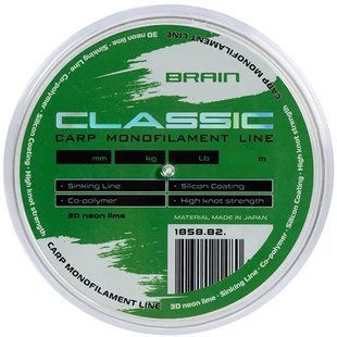 Леска Brain Classic Carp Line (3D neon lime) 150m 0.25mm 15lb 6.6kg