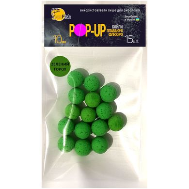 Бойли Плаваючі Флюоро SunFish Pop-Up Зелений Горошок 10mm 15шт (SF216933)
