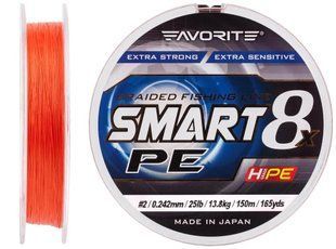 Шнур Favorite Smart PE 8x 150м (red orange) #2.0/0.242mm 25lb/13.8kg