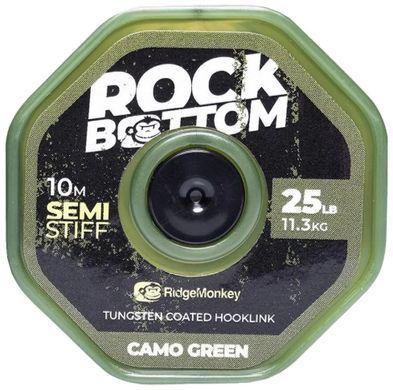 Поводковый материал RidgeMonkey Connexion Rock Bottom Tungsten Semi Stiff Coated Hooklink Camo Green