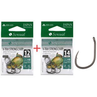 Набір гачків Mikado Sensual X-Tra Strong Carp №12 та №14 (вушко) 2x10шт. (black matt)