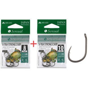 Набір гачків Mikado Sensual X-Tra Strong Carp №8 та №10 (вушко) 2x10шт. (black matt)