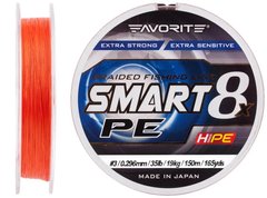 Шнур Favorite Smart PE 8x 150м (red orange) #3.0/0.296mm 35lb/19kg
