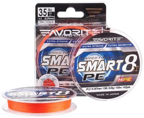 Шнур Favorite Smart PE 8x 150м (red orange) #3.0/0.296mm 35lb/19kg