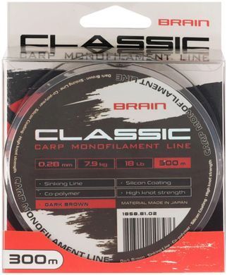 Леска Brain Classic Carp Line (dark brown) 300m 0.28mm 18lb 7.9kg